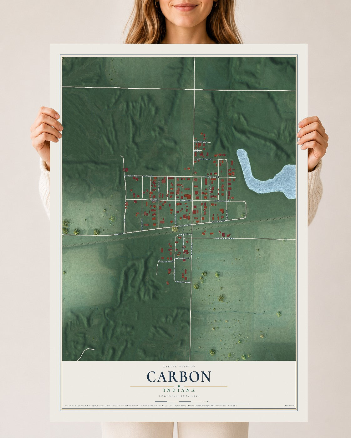 Map of Carbon, Indiana, 24 x 36 inch unframed archival matte print