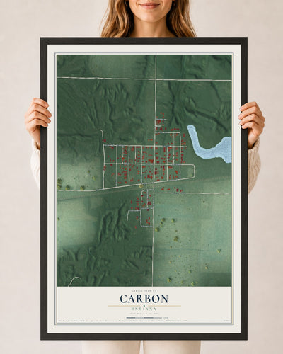 Map of Carbon, Indiana, 24 x 36 inch print in a black wood frame