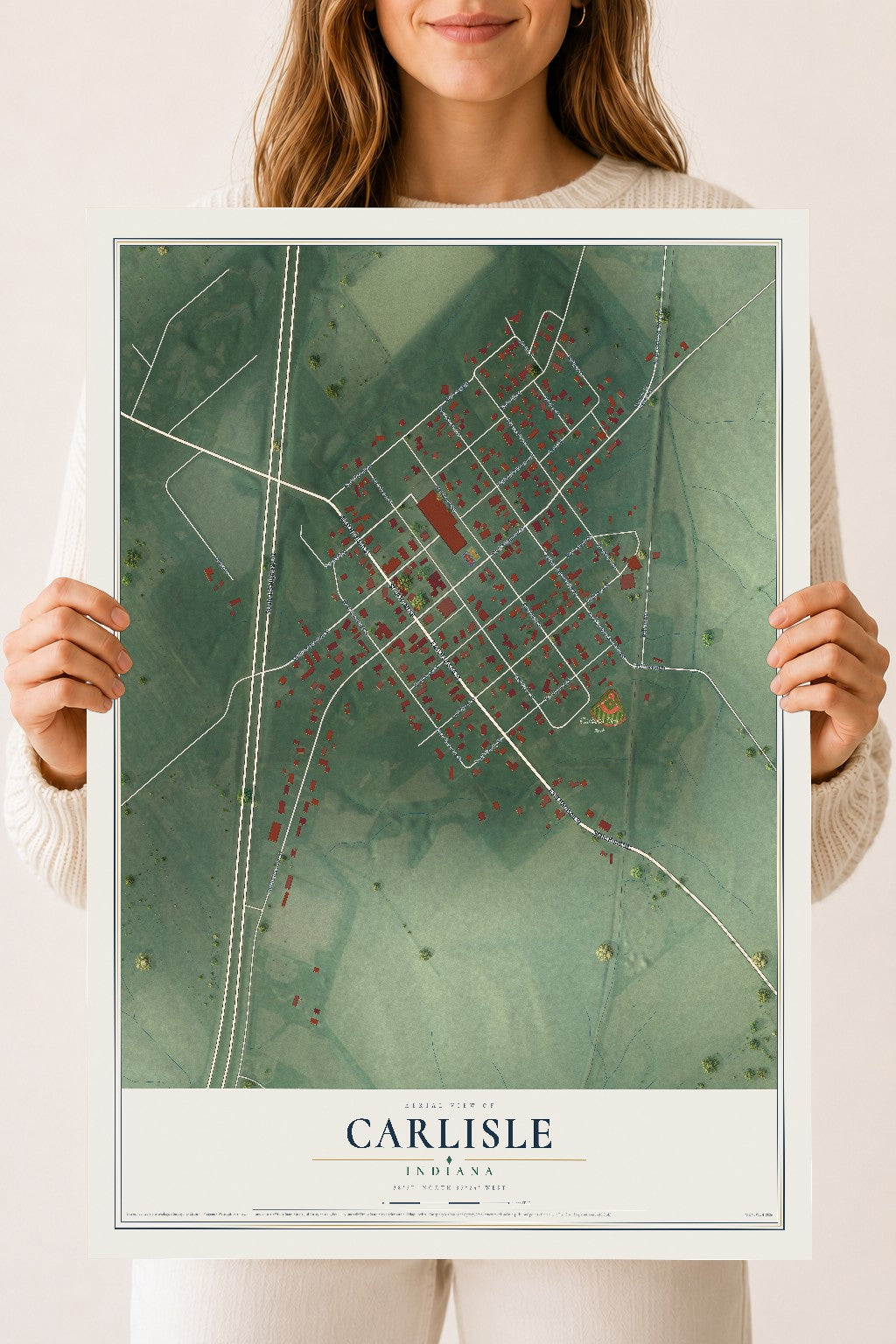 Map of Carlisle, Indiana, 18 x 24 inch unframed archival matte print