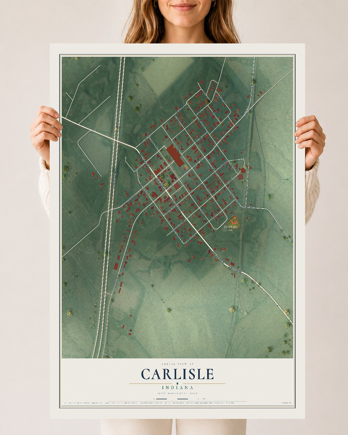 Map of Carlisle, Indiana, 24 x 36 inch unframed archival matte print