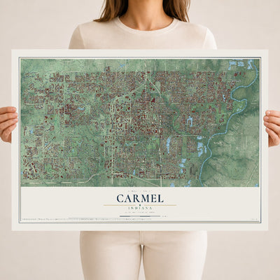 Map of Carmel, Indiana, 18 x 24 inch unframed archival matte print