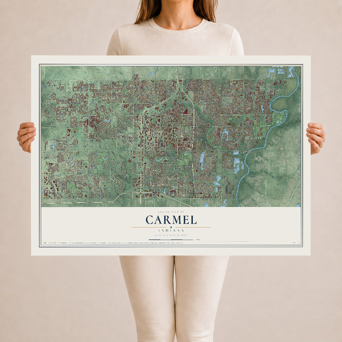 Map of Carmel, Indiana, 24 x 36 inch unframed archival matte print