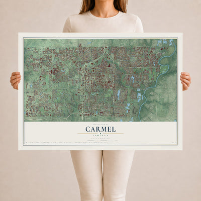 Map of Carmel, Indiana, 24 x 36 inch unframed archival matte print