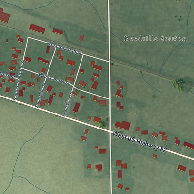 Close-up of the map of Carrollton, Indiana print showing street and building detail