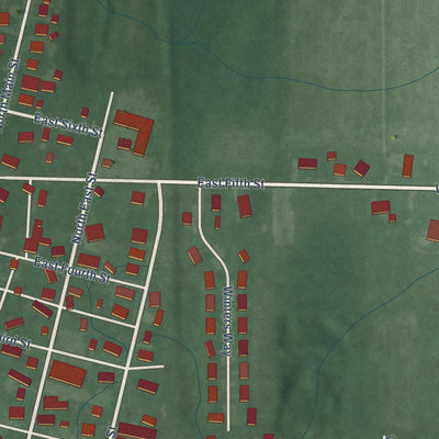 Second close-up of the map of Carthage, Indiana print showing more streets and buildings