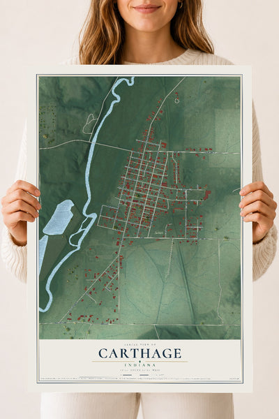 Map of Carthage, Indiana, 18 x 24 inch unframed archival matte print