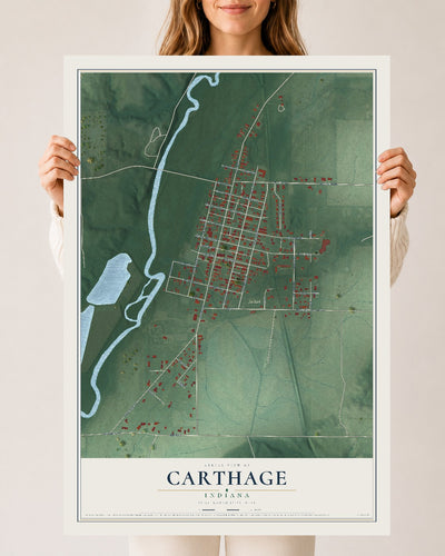 Map of Carthage, Indiana, 24 x 36 inch unframed archival matte print