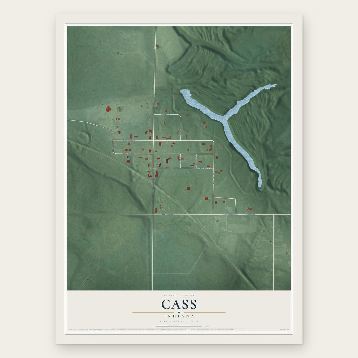 Cass, Indiana map print, the full design