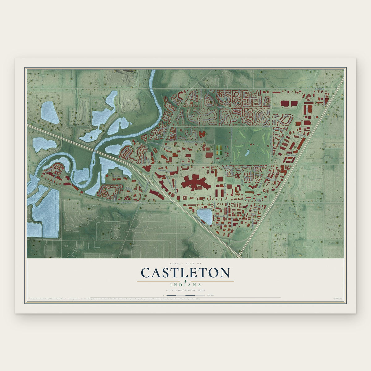 Castleton, Indiana map print, the full design