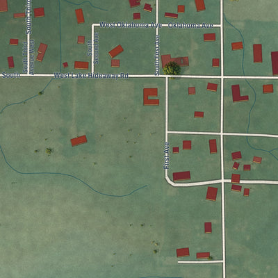 Close-up of the map of Cates, Indiana print showing street and building detail