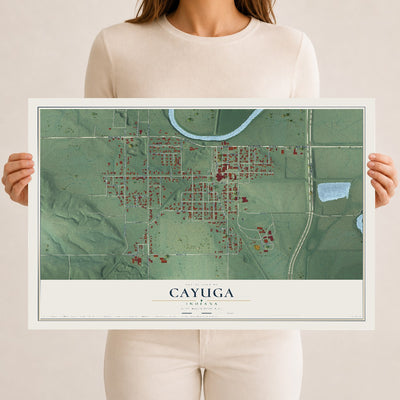 Map of Cayuga, Indiana, 12 x 18 inch unframed archival matte print