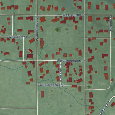 Second close-up of the map of Cayuga, Indiana print showing more streets and buildings