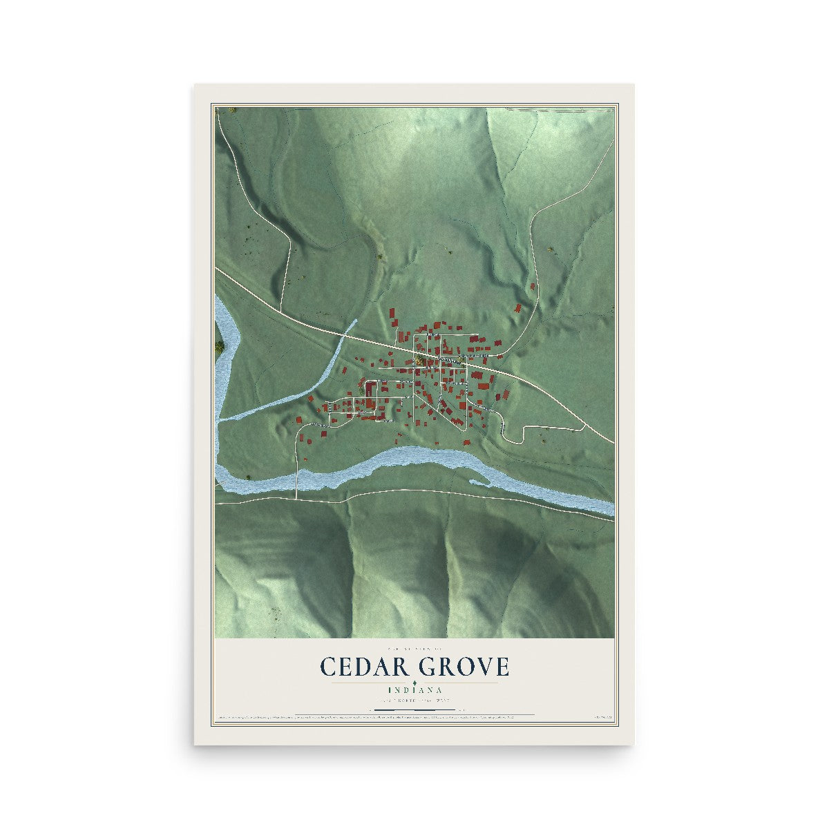 Map of Cedar Grove, Indiana, 12 x 18 inch unframed archival matte print