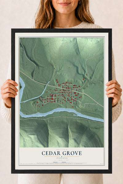 Map of Cedar Grove, Indiana, 18 x 24 inch print in a black wood frame