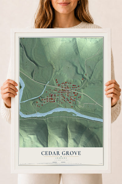 Map of Cedar Grove, Indiana, 18 x 24 inch print in a white wood frame