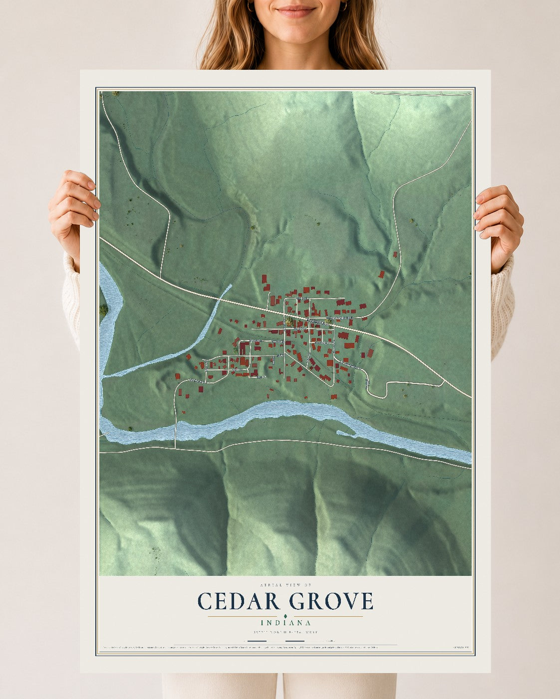 Map of Cedar Grove, Indiana, 24 x 36 inch unframed archival matte print