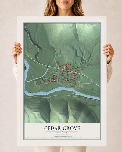 Map of Cedar Grove, Indiana, 24 x 36 inch print in a white wood frame