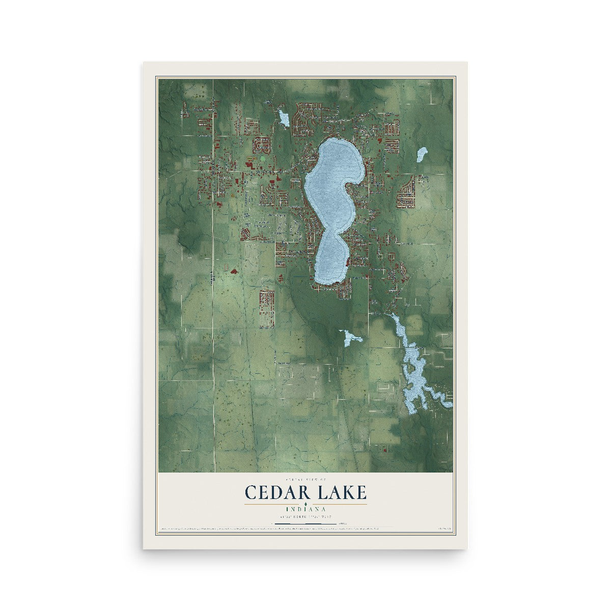 Map of Cedar Lake, Indiana, 12 x 18 inch unframed archival matte print