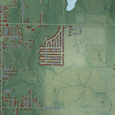 Second close-up of the map of Cedar Lake, Indiana print showing more streets and buildings