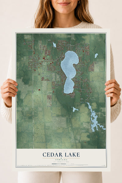 Map of Cedar Lake, Indiana, 18 x 24 inch unframed archival matte print