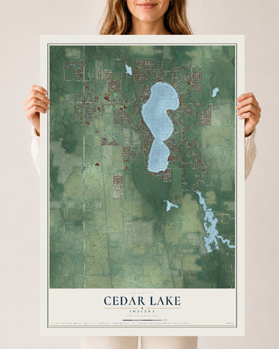 Map of Cedar Lake, Indiana, 24 x 36 inch unframed archival matte print