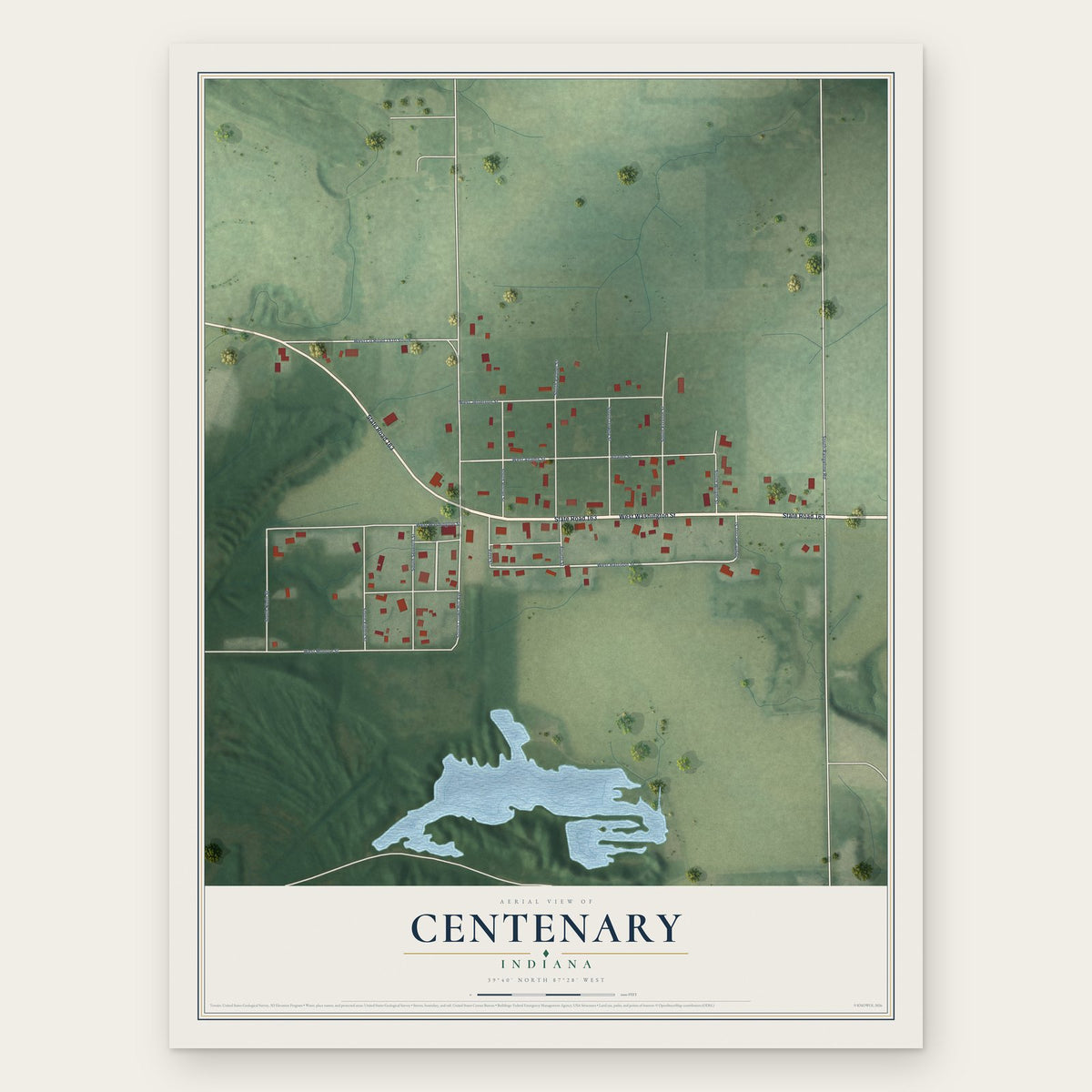Centenary, Indiana map print, the full design