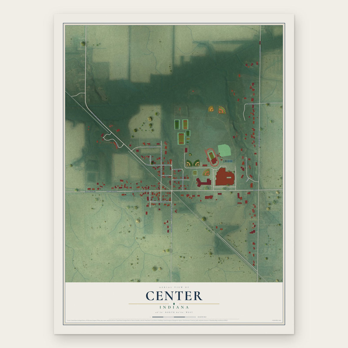 Center, Indiana map print, the full design