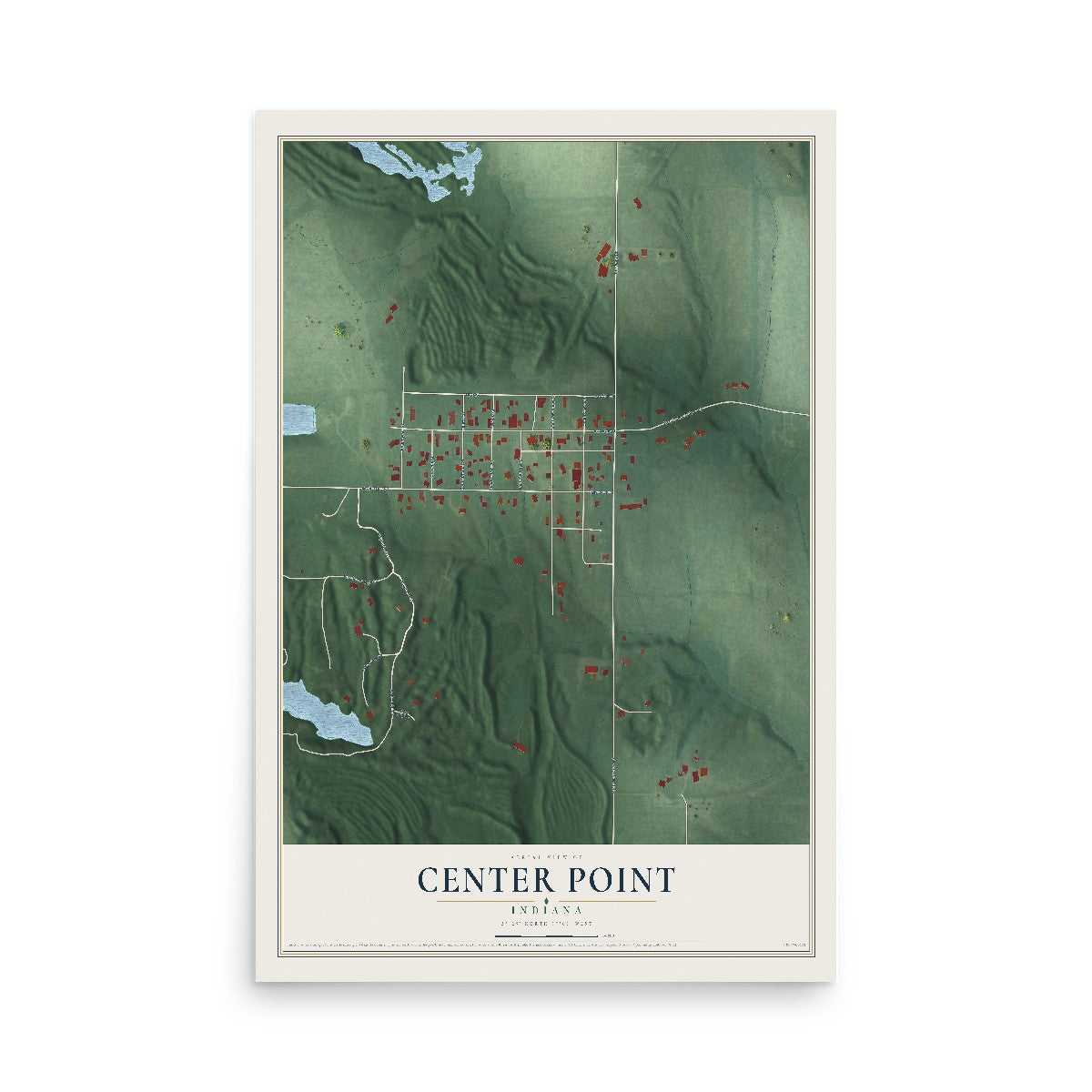 Map of Center Point, Indiana, 12 x 18 inch unframed archival matte print