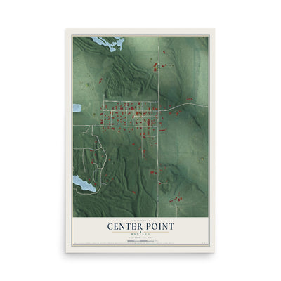 Map of Center Point, Indiana, 12 x 18 inch unframed archival matte print