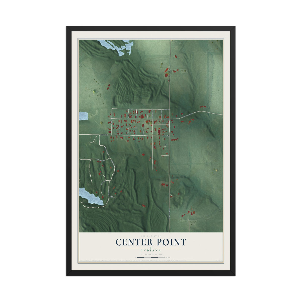Map of Center Point, Indiana, 12 x 18 inch print in a black wood frame