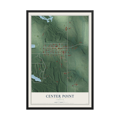 Map of Center Point, Indiana, 12 x 18 inch print in a black wood frame