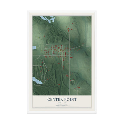 Map of Center Point, Indiana, 12 x 18 inch print in a white wood frame