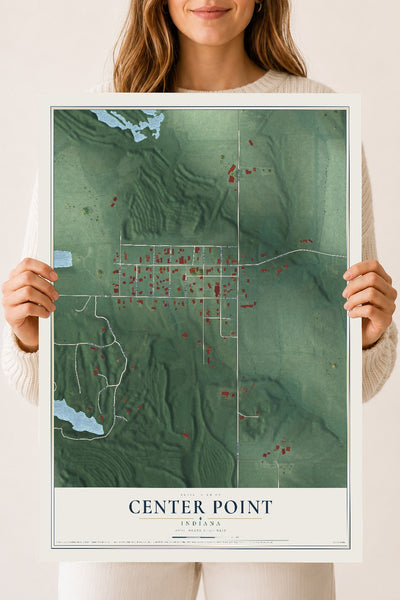 Map of Center Point, Indiana, 18 x 24 inch unframed archival matte print