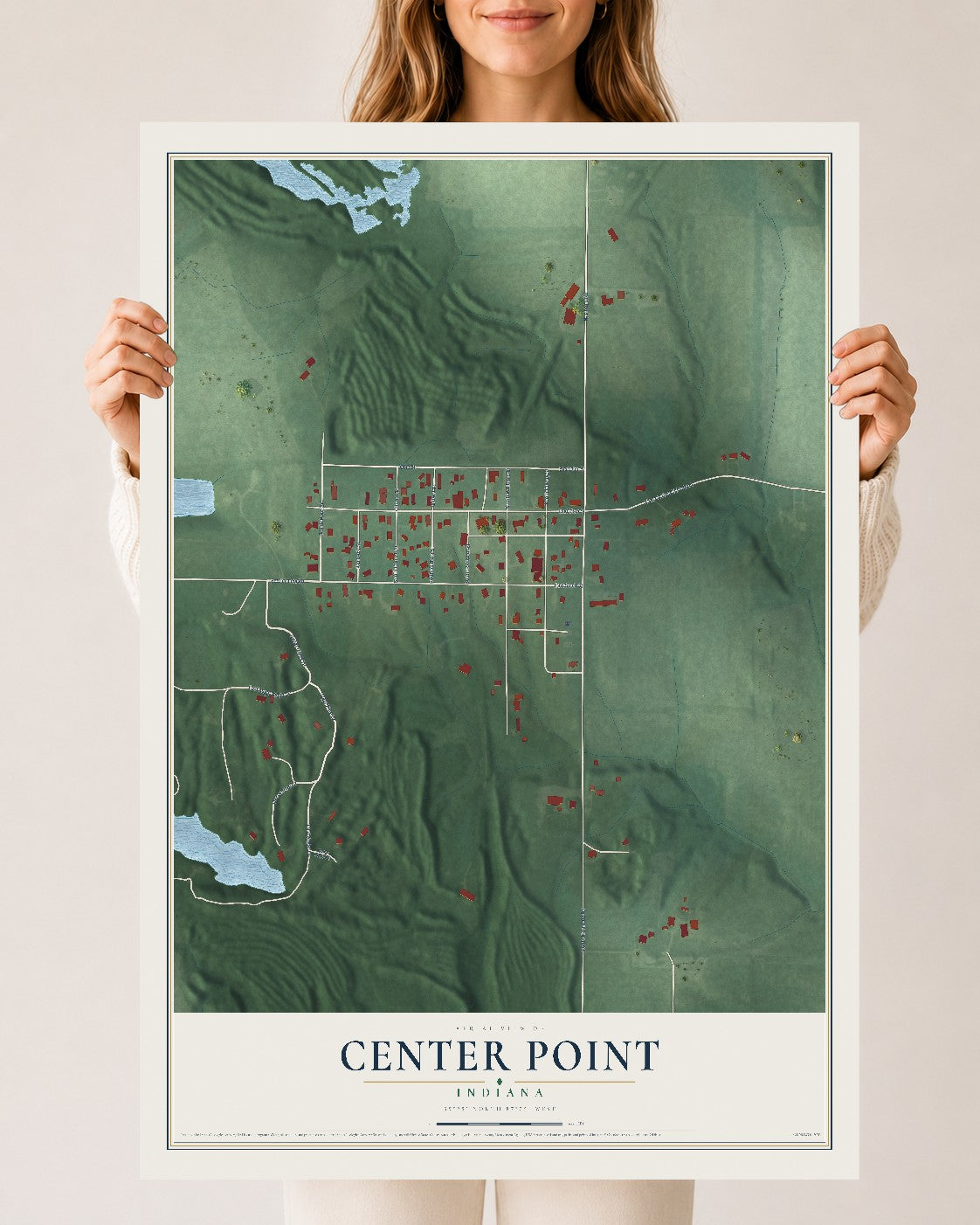 Map of Center Point, Indiana, 24 x 36 inch unframed archival matte print
