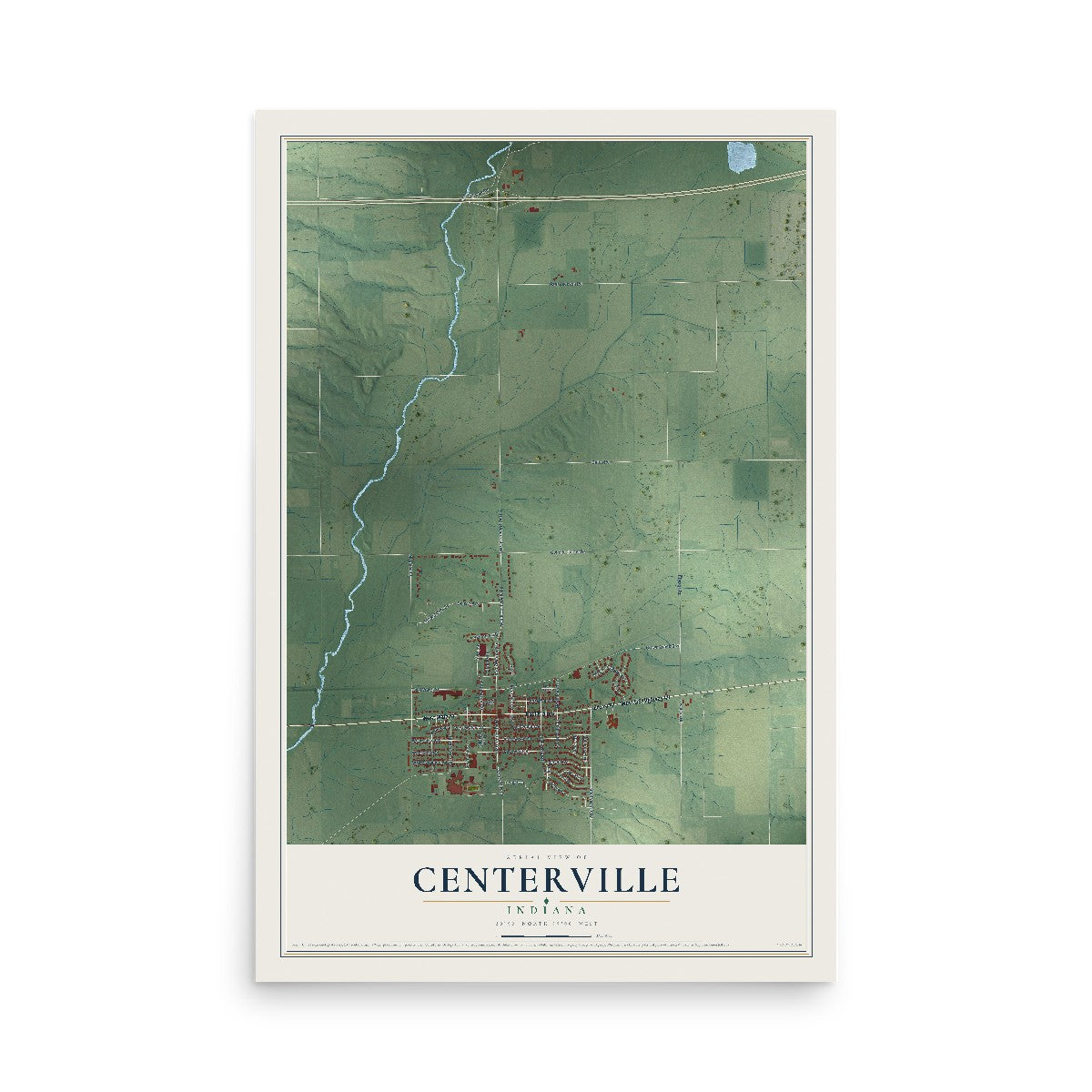 Map of Centerville, Indiana, 12 x 18 inch unframed archival matte print