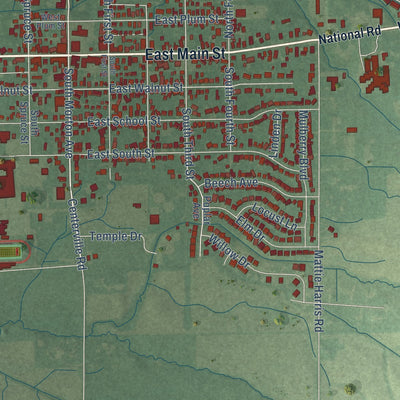 Close-up of the map of Centerville, Indiana print showing street and building detail