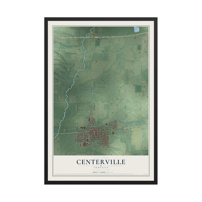 Map of Centerville, Indiana, 12 x 18 inch print in a black wood frame