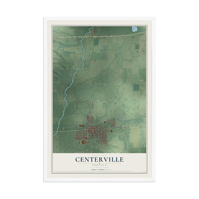 Map of Centerville, Indiana, 12 x 18 inch print in a white wood frame