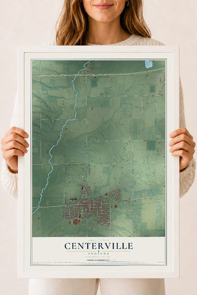 Map of Centerville, Indiana, 18 x 24 inch print in a white wood frame