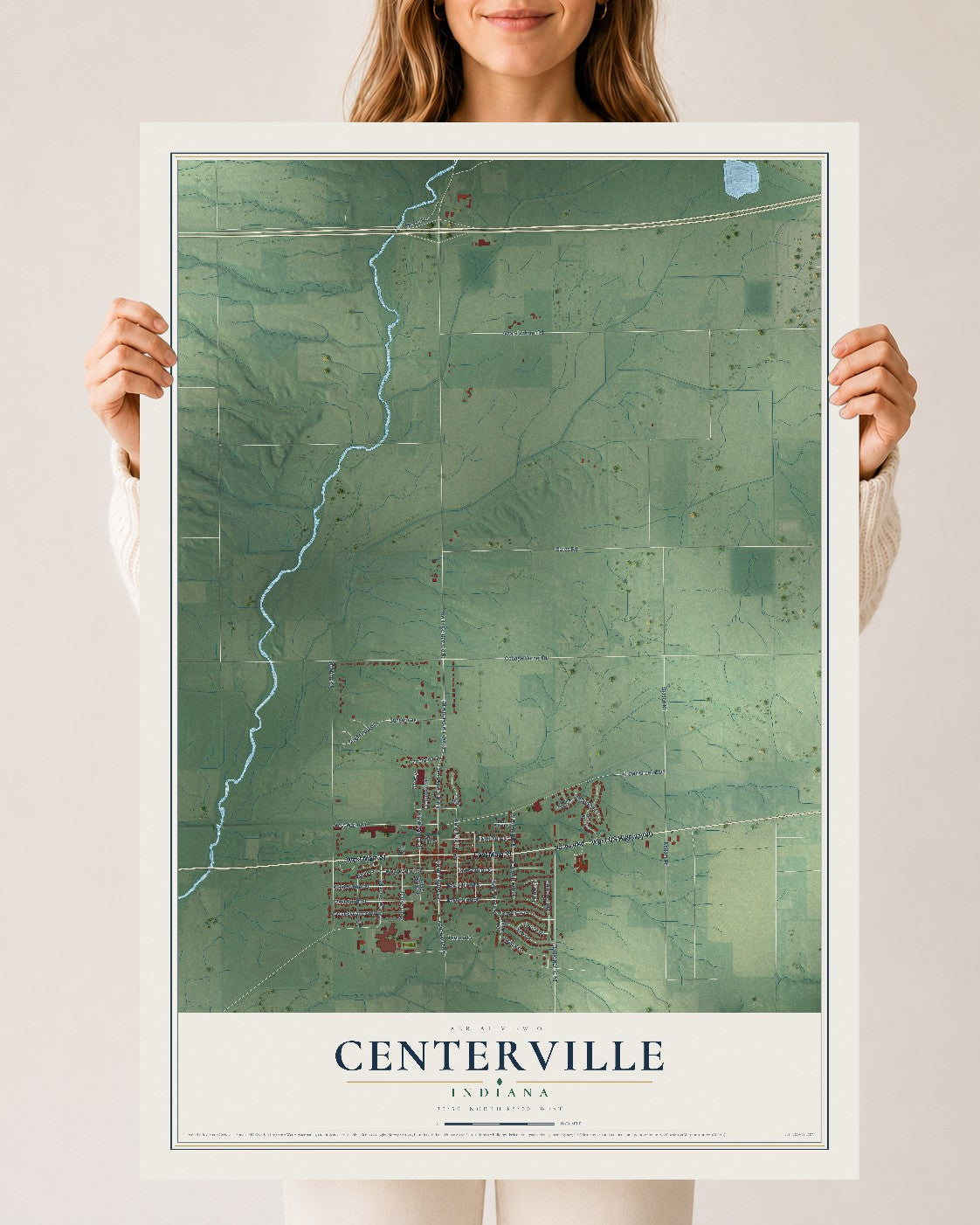 Map of Centerville, Indiana, 24 x 36 inch unframed archival matte print