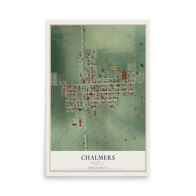 Map of Chalmers, Indiana, 12 x 18 inch unframed archival matte print