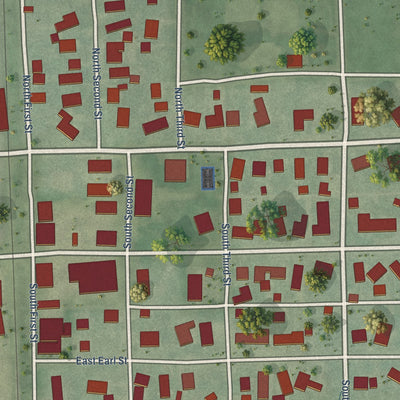 Close-up of the map of Chalmers, Indiana print showing street and building detail