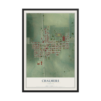 Map of Chalmers, Indiana, 12 x 18 inch print in a black wood frame