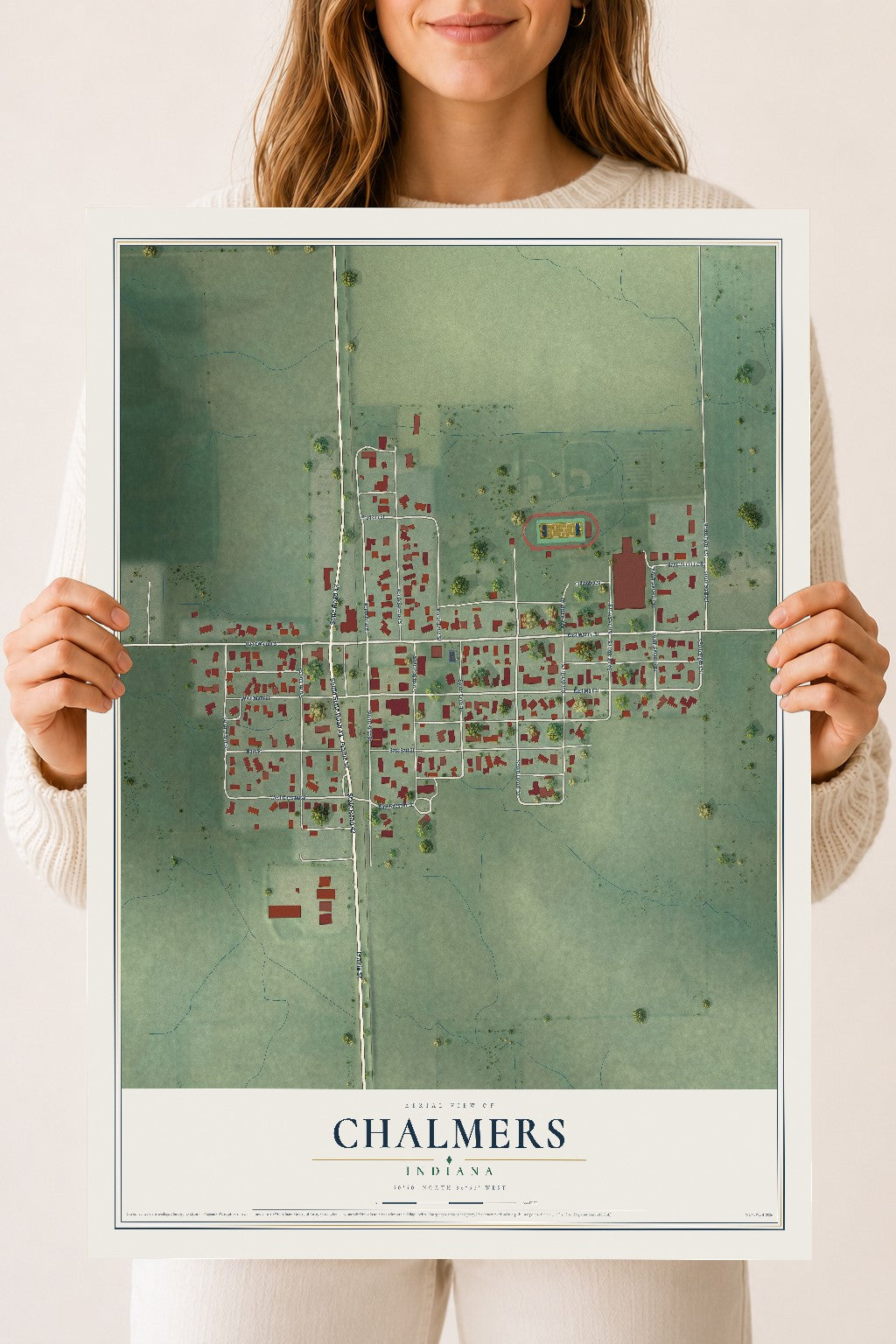 Map of Chalmers, Indiana, 18 x 24 inch unframed archival matte print