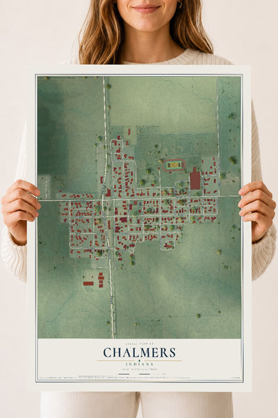 Map of Chalmers, Indiana, 18 x 24 inch unframed archival matte print