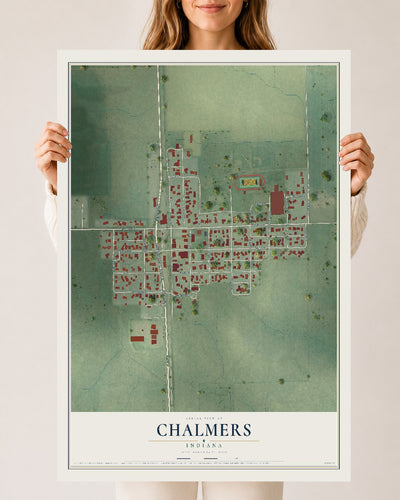 Map of Chalmers, Indiana, 24 x 36 inch unframed archival matte print
