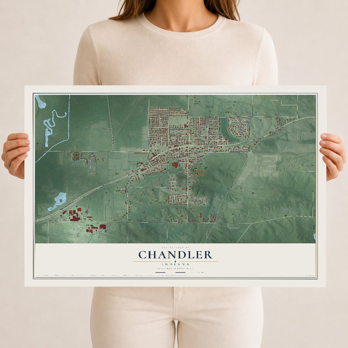 Map of Chandler, Indiana, 12 x 18 inch unframed archival matte print