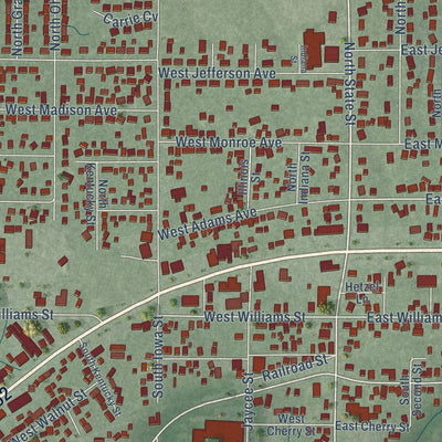 Close-up of the map of Chandler, Indiana print showing street and building detail