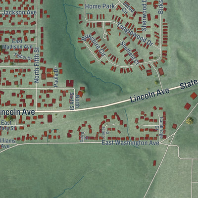 Second close-up of the map of Chandler, Indiana print showing more streets and buildings