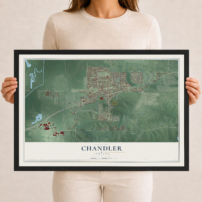 Map of Chandler, Indiana, 12 x 18 inch print in a black wood frame